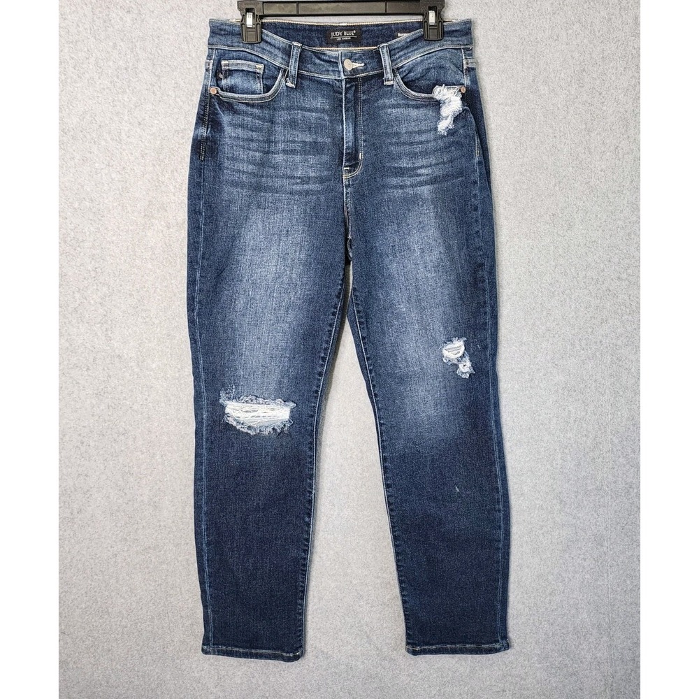 Judy Blue Women Jeans Size 7/28 Blue Boyfriend‎ Fit Distressed Stretch JB82328MD